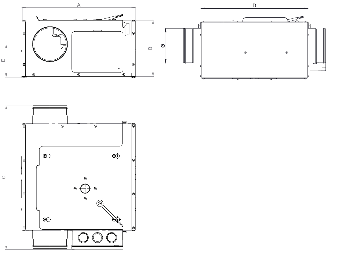 Dimensions Vortice CA IL inline fan range